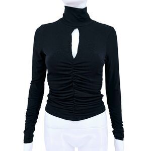 FRAME Felicity Ruched Knit Top Black XS